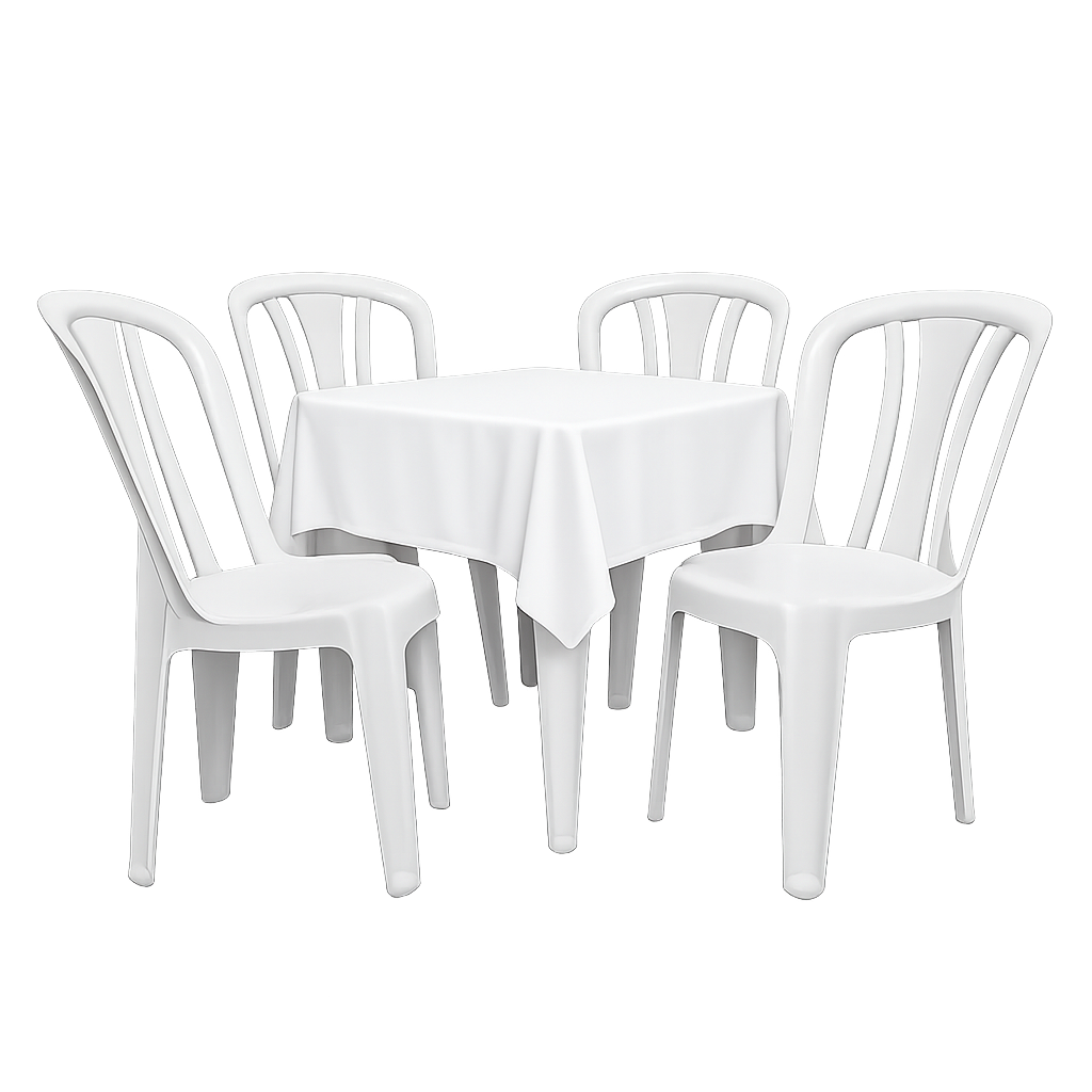 Kit mesa, 4 cadeiras e toalha de mesa para festas